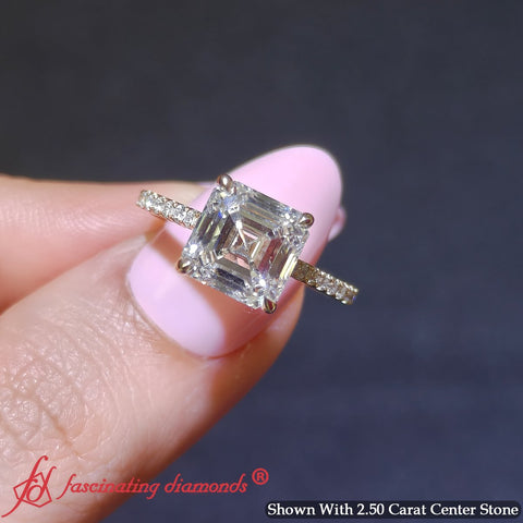 Hidden Halo Asscher Cut Diamond Engagement Ring