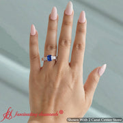 Hidden Halo Emerald Cut Blue Sapphire Engagement Ring