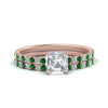 Load image into Gallery viewer, hidden-halo-half-way-asscher-cut-diamond-wedding-ring-set-with-emerald-in-FD9168ASGEMGRANGLE3-NL-RG