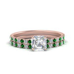 Load image into Gallery viewer, hidden-halo-half-way-asscher-cut-diamond-wedding-ring-set-with-emerald-in-FD9168ASGEMGRANGLE3-NL-RG
