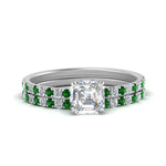Load image into Gallery viewer, hidden-halo-half-way-asscher-cut-diamond-wedding-ring-set-with-emerald-in-FD9168ASGEMGRANGLE3-NL-WG
