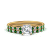 Load image into Gallery viewer, hidden-halo-half-way-asscher-cut-diamond-wedding-ring-set-with-emerald-in-FD9168ASGEMGRANGLE3-NL-YG