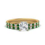Load image into Gallery viewer, hidden-halo-half-way-asscher-cut-diamond-wedding-ring-set-with-emerald-in-FD9168ASGEMGRANGLE3-NL-YG
