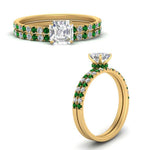 Load image into Gallery viewer, hidden-halo-half-way-asscher-cut-diamond-wedding-ring-set-with-emerald-in-FD9168ASGEMGRANGLE3-NL-YG
