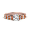 Load image into Gallery viewer, hidden-halo-half-way-asscher-cut-diamond-wedding-ring-set-with-orange-sapphire-in-FD9168ASGSAORANGLE3-NL-RG