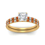 Load image into Gallery viewer, hidden-halo-half-way-asscher-cut-diamond-wedding-ring-set-with-orange-sapphire-in-FD9168ASGSAORANGLE3-NL-YG
