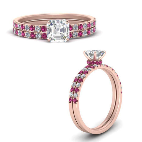 hidden-halo-half-way-asscher-cut-diamond-wedding-ring-set-with-pink-sapphire-in-FD9168ASGSADRPIANGLE3-NL-RG