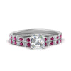 Load image into Gallery viewer, hidden-halo-half-way-asscher-cut-diamond-wedding-ring-set-with-pink-sapphire-in-FD9168ASGSADRPIANGLE3-NL-WG