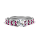 Load image into Gallery viewer, hidden-halo-half-way-asscher-cut-diamond-wedding-ring-set-with-pink-sapphire-in-FD9168ASGSADRPIANGLE3-NL-WG
