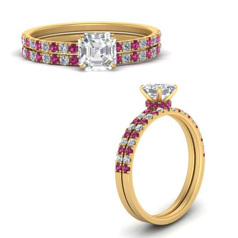 hidden-halo-half-way-asscher-cut-diamond-wedding-ring-set-with-pink-sapphire-in-FD9168ASGSADRPIANGLE3-NL-YG