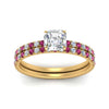 Load image into Gallery viewer, hidden-halo-half-way-asscher-cut-diamond-wedding-ring-set-with-pink-sapphire-in-FD9168ASGSADRPIANGLE3-NL-YG