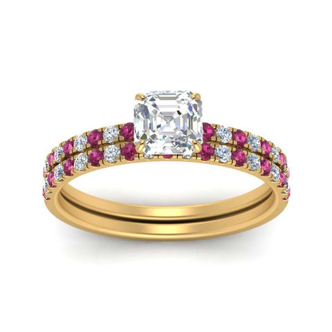 hidden-halo-half-way-asscher-cut-diamond-wedding-ring-set-with-pink-sapphire-in-FD9168ASGSADRPIANGLE3-NL-YG