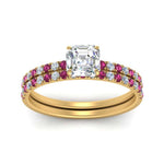 Load image into Gallery viewer, hidden-halo-half-way-asscher-cut-diamond-wedding-ring-set-with-pink-sapphire-in-FD9168ASGSADRPIANGLE3-NL-YG
