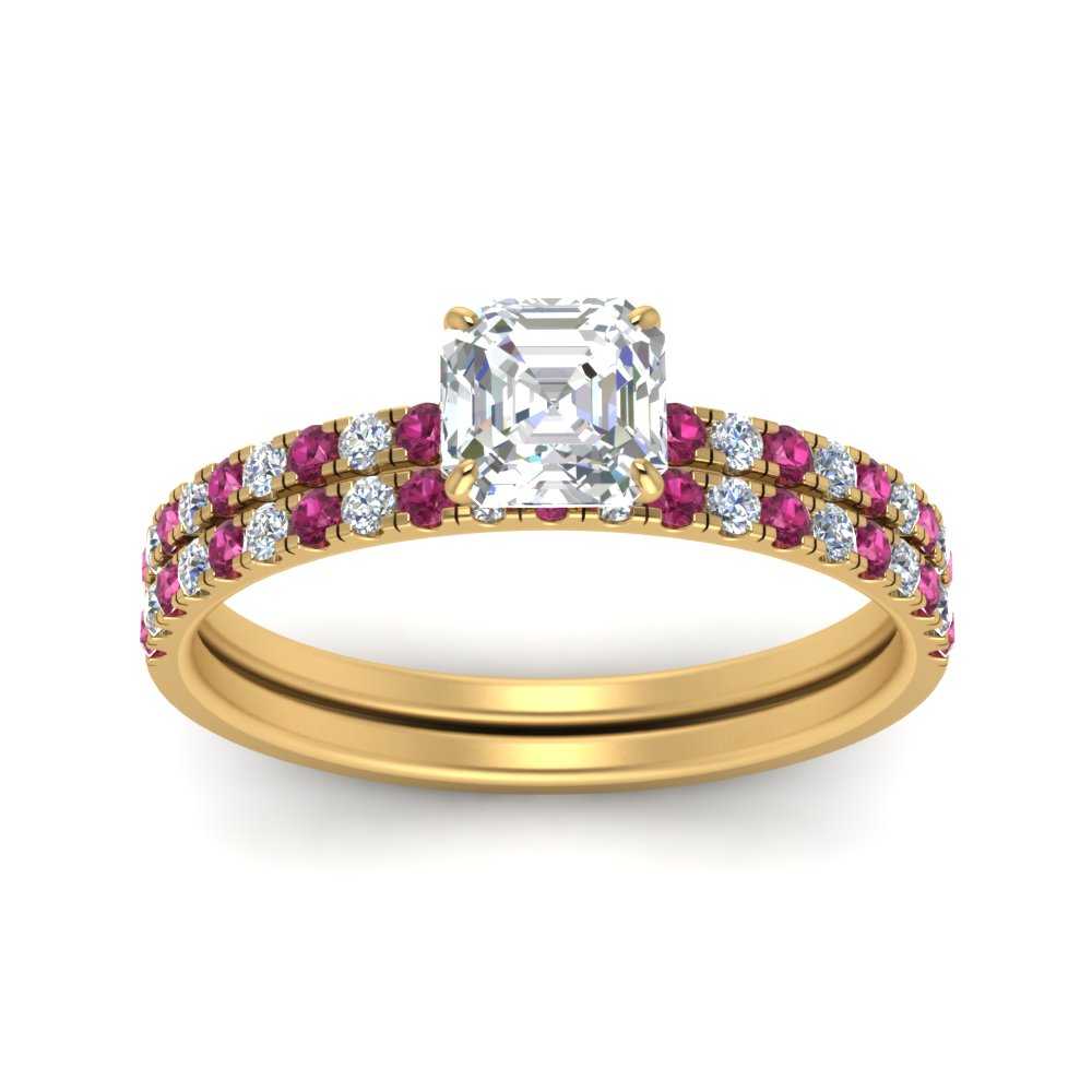 hidden-halo-half-way-asscher-cut-diamond-wedding-ring-set-with-pink-sapphire-in-FD9168ASGSADRPIANGLE3-NL-YG