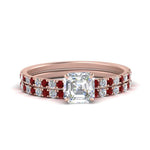 Load image into Gallery viewer, hidden-halo-half-way-asscher-cut-diamond-wedding-ring-set-with-ruby-in-FD9168ASGRUDRANGLE3-NL-RG
