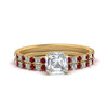 Load image into Gallery viewer, hidden-halo-half-way-asscher-cut-diamond-wedding-ring-set-with-ruby-in-FD9168ASGRUDRANGLE3-NL-YG