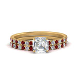Load image into Gallery viewer, hidden-halo-half-way-asscher-cut-diamond-wedding-ring-set-with-ruby-in-FD9168ASGRUDRANGLE3-NL-YG
