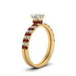 Load image into Gallery viewer, hidden-halo-half-way-asscher-cut-diamond-wedding-ring-set-with-ruby-in-FD9168ASGRUDRANGLE3-NL-YG

