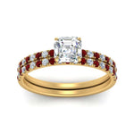Load image into Gallery viewer, hidden-halo-half-way-asscher-cut-diamond-wedding-ring-set-with-ruby-in-FD9168ASGRUDRANGLE3-NL-YG
