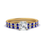 Load image into Gallery viewer, hidden-halo-half-way-asscher-cut-diamond-wedding-ring-set-with-sapphire-in-FD9168ASGSABLANGLE3-NL-YG
