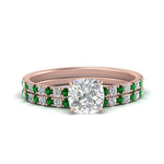 Load image into Gallery viewer, hidden-halo-half-way-cushion-cut-diamond-wedding-ring-set-with-emerald-in-FD9168CUGEMGRANGLE3-NL-RG
