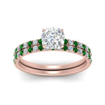 Load image into Gallery viewer, hidden-halo-half-way-cushion-cut-diamond-wedding-ring-set-with-emerald-in-FD9168CUGEMGRANGLE3-NL-RG

