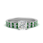 Load image into Gallery viewer, hidden-halo-half-way-cushion-cut-diamond-wedding-ring-set-with-emerald-in-FD9168CUGEMGRANGLE3-NL-WG
