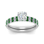 Load image into Gallery viewer, hidden-halo-half-way-cushion-cut-diamond-wedding-ring-set-with-emerald-in-FD9168CUGEMGRANGLE3-NL-WG
