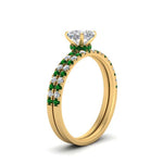 Load image into Gallery viewer, hidden-halo-half-way-cushion-cut-diamond-wedding-ring-set-with-emerald-in-FD9168CUGEMGRANGLE3-NL-YG
