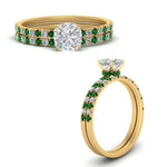 Load image into Gallery viewer, hidden-halo-half-way-cushion-cut-diamond-wedding-ring-set-with-emerald-in-FD9168CUGEMGRANGLE3-NL-YG
