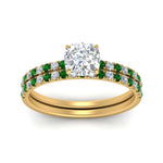 Load image into Gallery viewer, hidden-halo-half-way-cushion-cut-diamond-wedding-ring-set-with-emerald-in-FD9168CUGEMGRANGLE3-NL-YG
