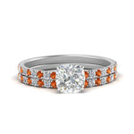 Load image into Gallery viewer, hidden-halo-half-way-cushion-cut-diamond-wedding-ring-set-with-orange-sapphire-in-FD9168CUGSAORANGLE3-NL-WG
