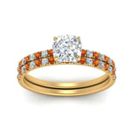 Load image into Gallery viewer, hidden-halo-half-way-cushion-cut-diamond-wedding-ring-set-with-orange-sapphire-in-FD9168CUGSAORANGLE3-NL-YG
