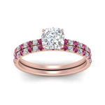 Load image into Gallery viewer, hidden-halo-half-way-cushion-cut-diamond-wedding-ring-set-with-pink-sapphire-in-FD9168CUGSADRPIANGLE3-NL-RG

