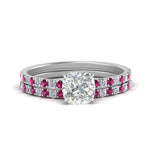 Load image into Gallery viewer, hidden-halo-half-way-cushion-cut-diamond-wedding-ring-set-with-pink-sapphire-in-FD9168CUGSADRPIANGLE3-NL-WG

