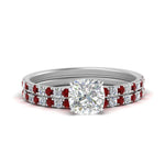 Load image into Gallery viewer, hidden-halo-half-way-cushion-cut-diamond-wedding-ring-set-with-ruby-in-FD9168CUGRUDRANGLE3-NL-WG
