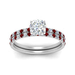 Load image into Gallery viewer, hidden-halo-half-way-cushion-cut-diamond-wedding-ring-set-with-ruby-in-FD9168CUGRUDRANGLE3-NL-WG
