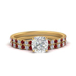 Load image into Gallery viewer, hidden-halo-half-way-cushion-cut-diamond-wedding-ring-set-with-ruby-in-FD9168CUGRUDRANGLE3-NL-YG
