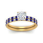 Load image into Gallery viewer, hidden-halo-half-way-cushion-cut-diamond-wedding-ring-set-with-sapphire-in-FD9168CUGSABLANGLE3-NL-YG
