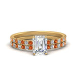 Load image into Gallery viewer, hidden-halo-half-way-emerald-cut-diamond-wedding-ring-set-with-orange-sapphire-in-FD9168EMGSAORANGLE3-NL-YG
