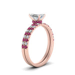 Load image into Gallery viewer, hidden-halo-half-way-emerald-cut-diamond-wedding-ring-set-with-pink-sapphire-in-FD9168EMGSADRPIANGLE3-NL-RG
