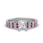 Load image into Gallery viewer, hidden-halo-half-way-emerald-cut-diamond-wedding-ring-set-with-pink-sapphire-in-FD9168EMGSADRPIANGLE3-NL-WG
