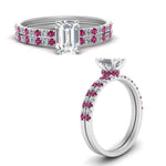 Load image into Gallery viewer, hidden-halo-half-way-emerald-cut-diamond-wedding-ring-set-with-pink-sapphire-in-FD9168EMGSADRPIANGLE3-NL-WG
