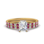 Load image into Gallery viewer, hidden-halo-half-way-emerald-cut-diamond-wedding-ring-set-with-pink-sapphire-in-FD9168EMGSADRPIANGLE3-NL-YG
