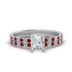Load image into Gallery viewer, hidden-halo-half-way-emerald-cut-diamond-wedding-ring-set-with-ruby-in-FD9168EMGRUDRANGLE3-NL-WG
