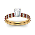 Load image into Gallery viewer, hidden-halo-half-way-emerald-cut-diamond-wedding-ring-set-with-ruby-in-FD9168EMGRUDRANGLE3-NL-YG
