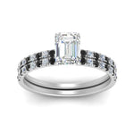 Load image into Gallery viewer, hidden-halo-half-way-emerald-cut-wedding-ring-set-with-black-diamond-in-FD9168EMGBLACKANGLE3-NL-WG
