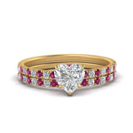 Load image into Gallery viewer, hidden-halo-half-way-heart-shaped-diamond-wedding-ring-set-with-pink-sapphire-in-FD9168HTGSADRPIANGLE3-NL-YG
