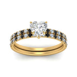 Load image into Gallery viewer, hidden-halo-half-way-heart-shaped-wedding-ring-set-with-black-diamond-in-FD9168HTGBLACKANGLE3-NL-YG
