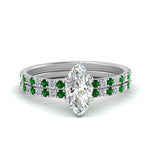 Load image into Gallery viewer, hidden-halo-half-way-marquise-cut-diamond-wedding-ring-set-with-emerald-in-FD9168MQGEMGRANGLE3-NL-WG
